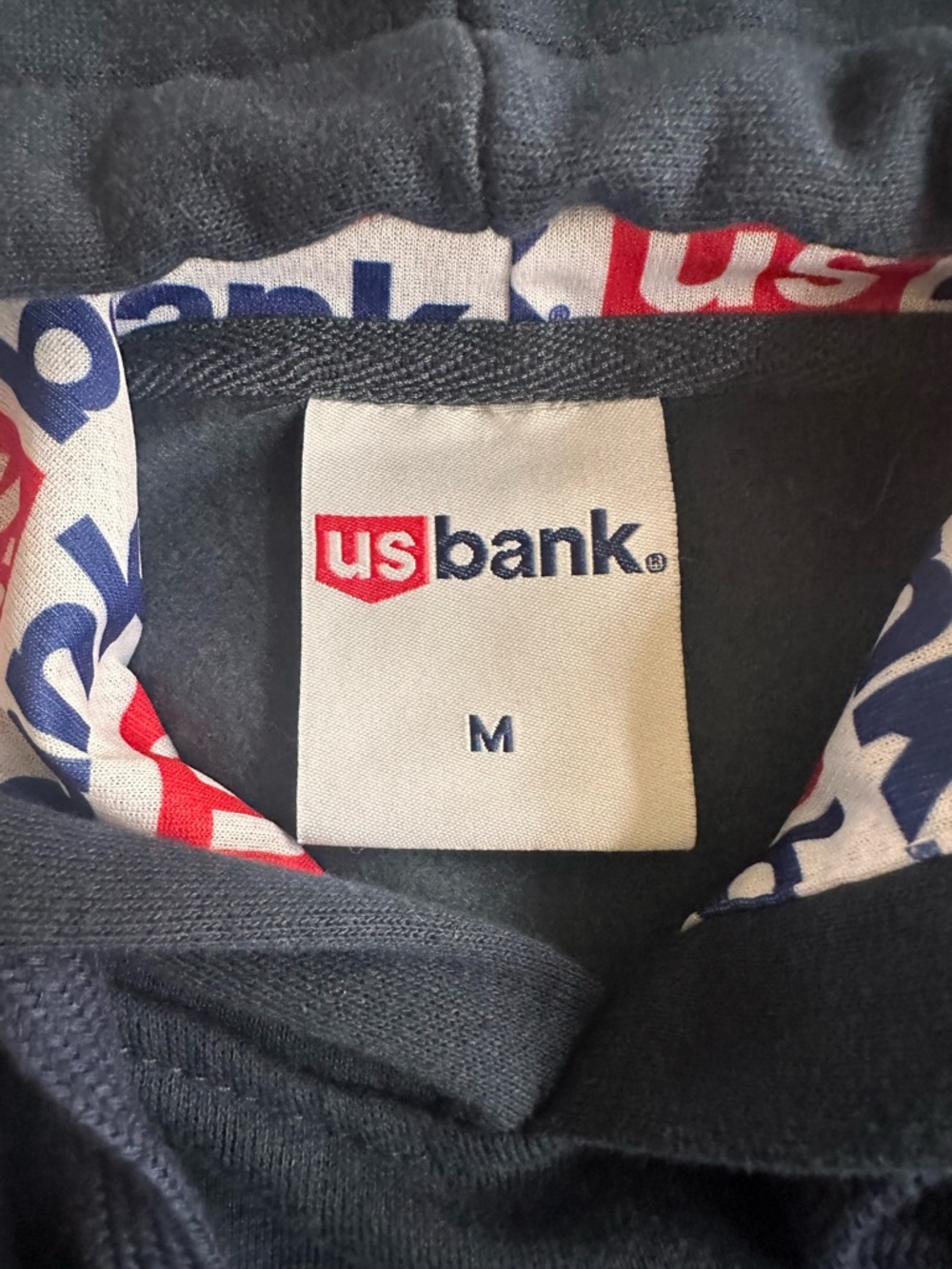 US Bank Hoodie Men’s Medium Navy Pullover Logo Sweatshirt Corporate Promo - Picture 5 of 13